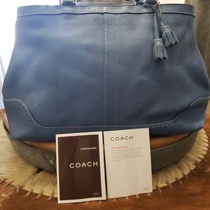 RARE CLASSIC! Coach Hampton Blue Pebble Leather Tote Shoulder Bag  Purse 5749